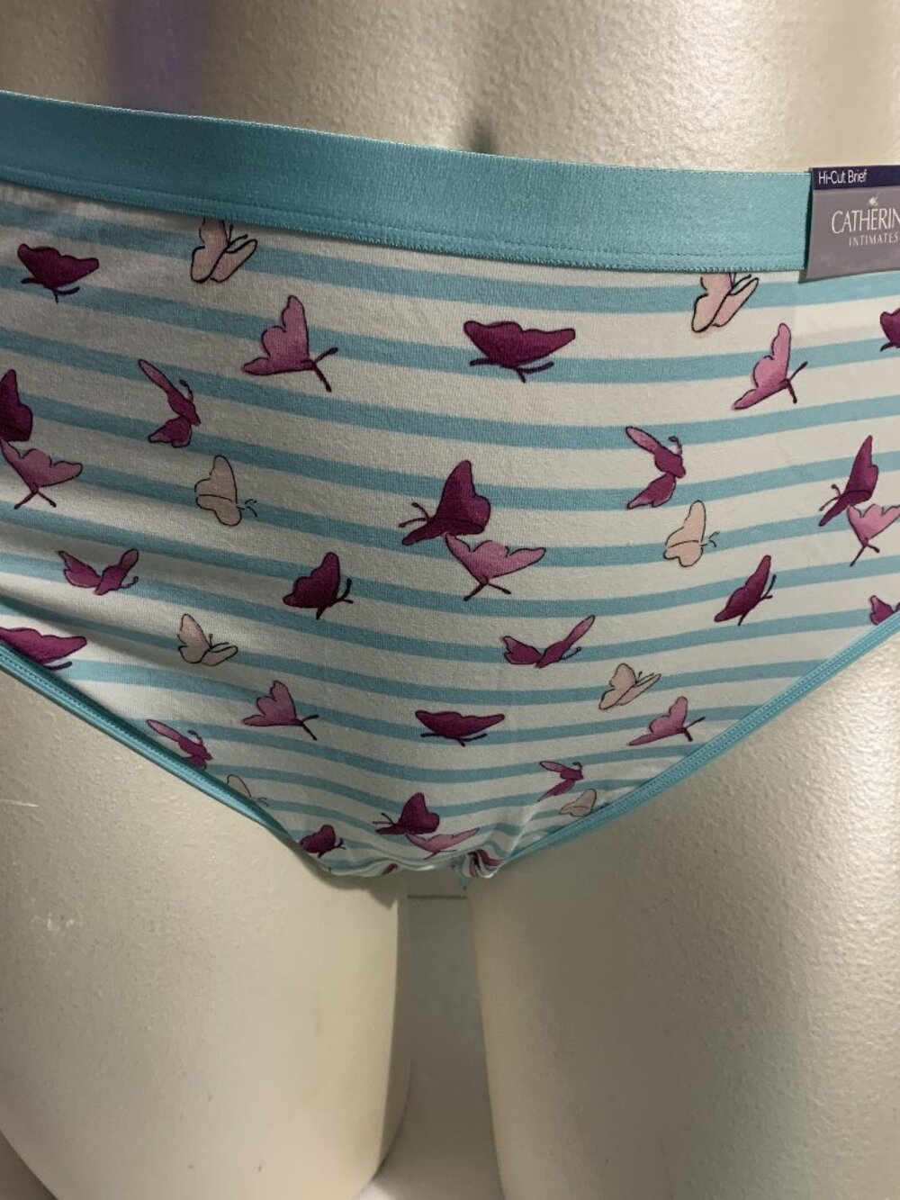 Catherines Hi-Cut Panties Underwear Cotton Blend Butterflies Striped Plus 2X